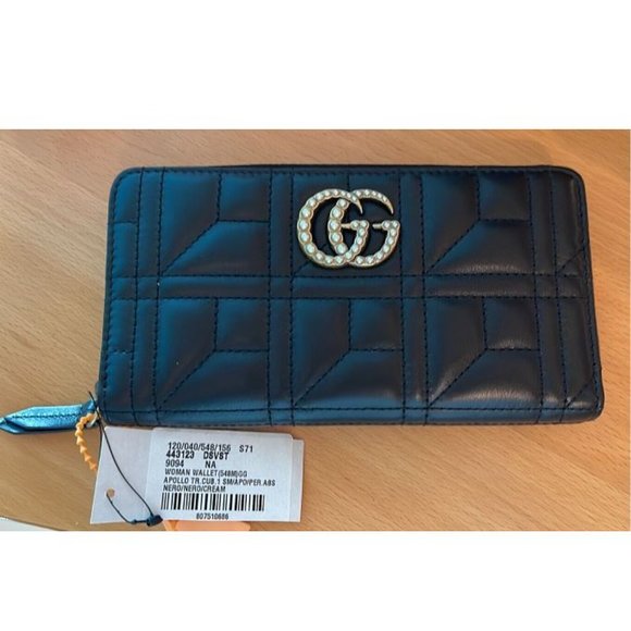 Gucci GG Marmont Matlasse Chevron Pearly Apollo Black Wallet Italy Box New - Picture 5 of 7